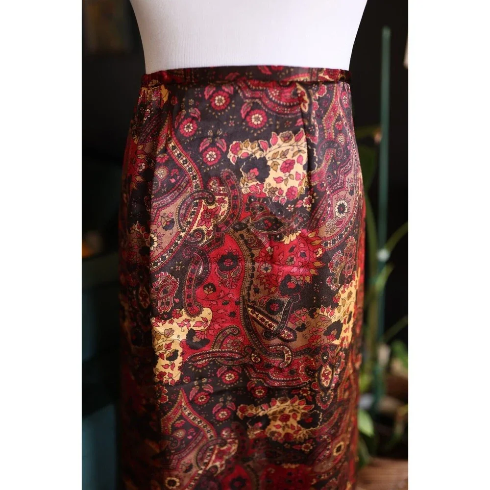 Kathie Lee Collection Vintage Paisley Dark Floral Maxi Skirt XL